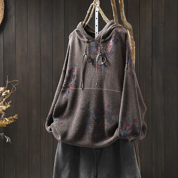 Maglione con cappuccio a maniche lunghe in cotone lavorato a maglia floreale da donna Buddha Stones - Marrone sella - US4， UK/AU8，EU36-38 (F) - image 22