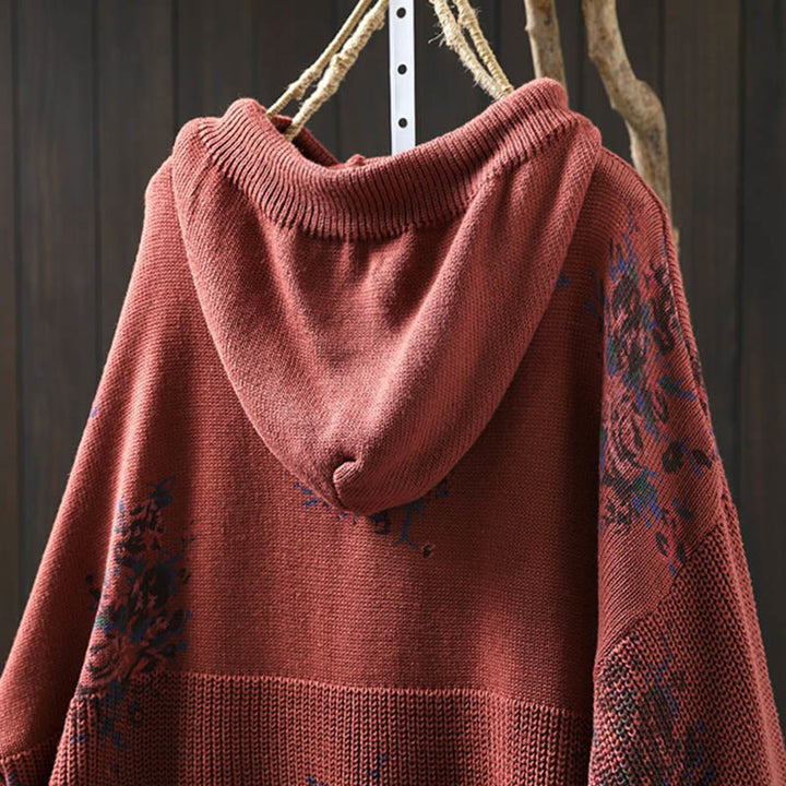 Maglione da donna a maniche lunghe con cappuccio e stampa floreale Buddha Stones - image 7