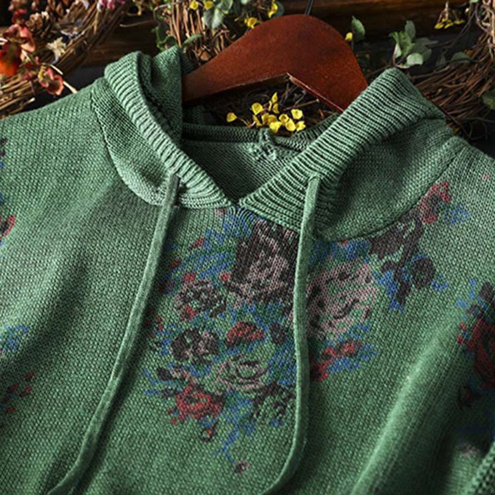 Maglione con cappuccio a maniche lunghe in cotone lavorato a maglia floreale da donna Buddha Stones - image 16