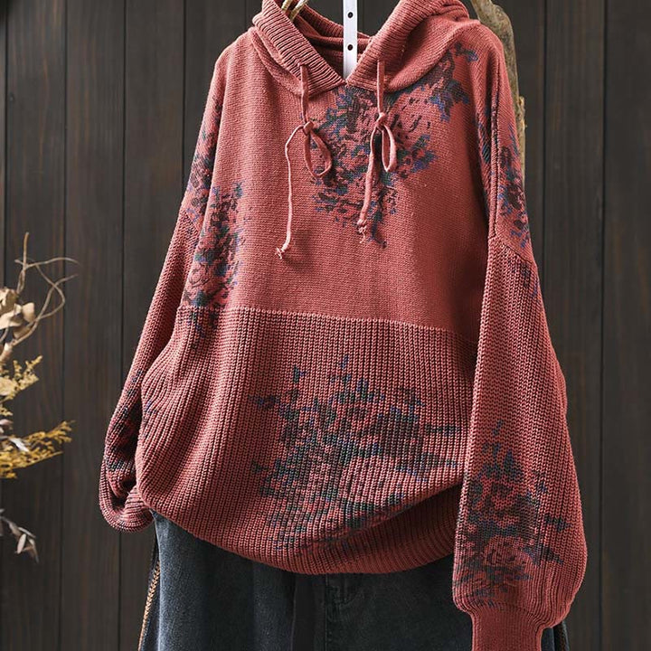 Maglione da donna a maniche lunghe con cappuccio e stampa floreale Buddha Stones - image 4