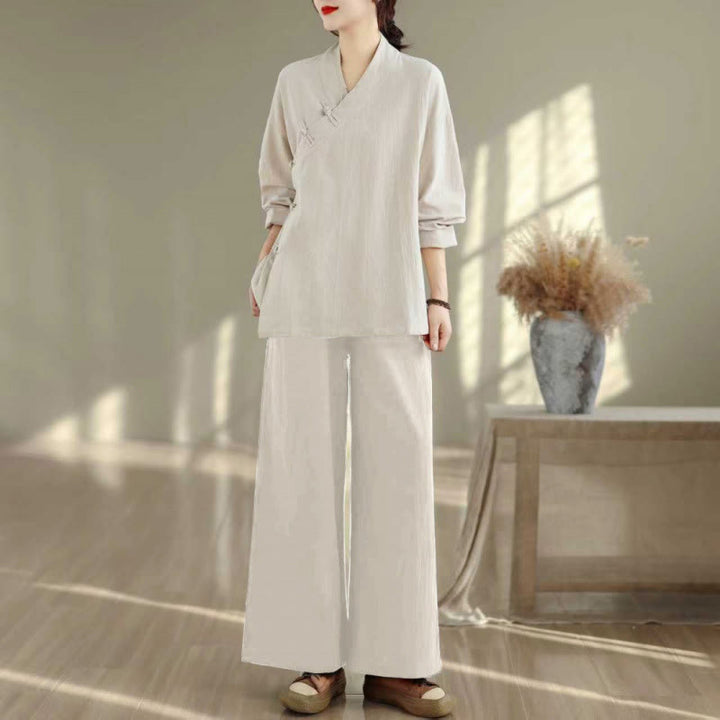 Set da donna per meditazione zen Buddha Stones, 2 pezzi, camicia a maniche lunghe con scollo a V e pantaloni larghi - Camicia e pantaloni beige - US8-10, UK/AU12-14, EU40-42 (2XL) - image 21