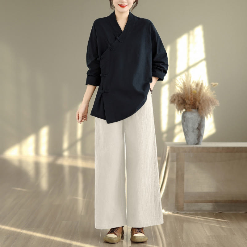 Completo da donna con motivo Buddha Stones, composto da maglietta a maniche lunghe con scollo a V e pantaloni a gamba larga, ideale per la meditazione zen. - Camicia nera e pantaloni beige - US8-10, UK/AU12-14, EU40-42 (2XL) - image 11
