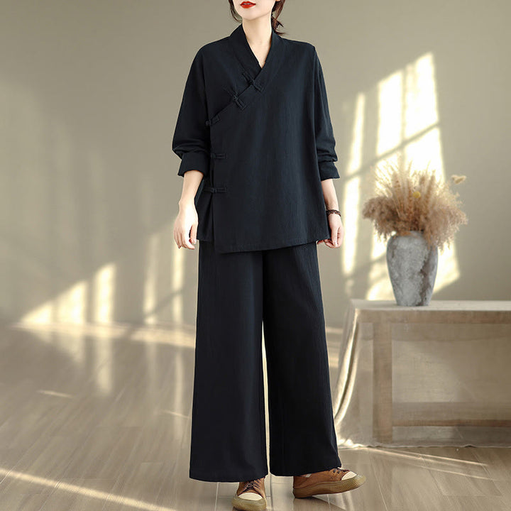 Completo da donna con motivo Buddha Stones, composto da maglietta a maniche lunghe con scollo a V e pantaloni a gamba larga, ideale per la meditazione zen. - Camicia e pantaloni neri - US8-10, UK/AU12-14, EU40-42 (2XL) - image 12