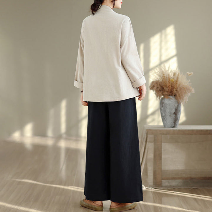 Set da donna per meditazione zen Buddha Stones, 2 pezzi, camicia a maniche lunghe con scollo a V e pantaloni larghi - image 2