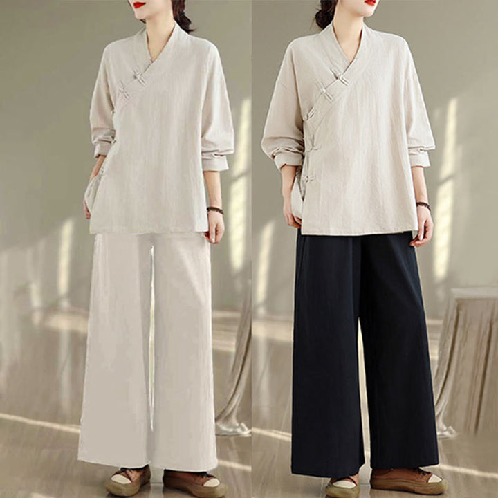 Set da donna per meditazione zen Buddha Stones, 2 pezzi, camicia a maniche lunghe con scollo a V e pantaloni larghi - image 22