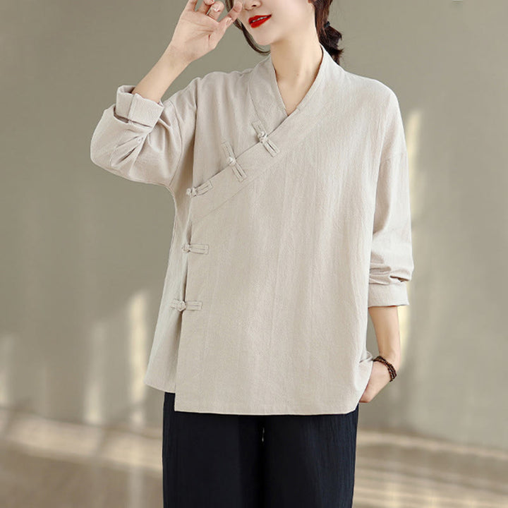 Completo da donna con motivo Buddha Stones, composto da maglietta a maniche lunghe con scollo a V e pantaloni a gamba larga, ideale per la meditazione zen. - image 5