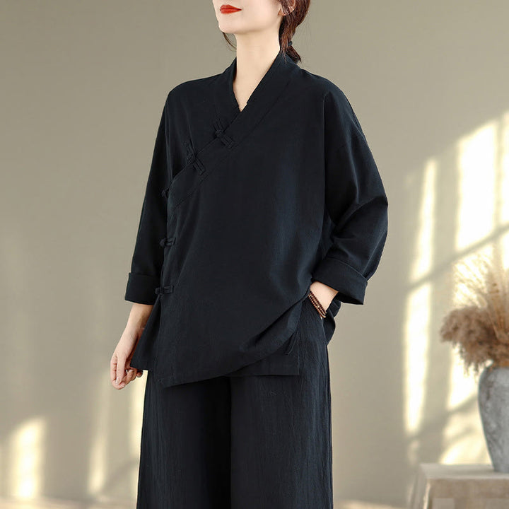 Set da donna per meditazione zen Buddha Stones, 2 pezzi, camicia a maniche lunghe con scollo a V e pantaloni larghi - image 17