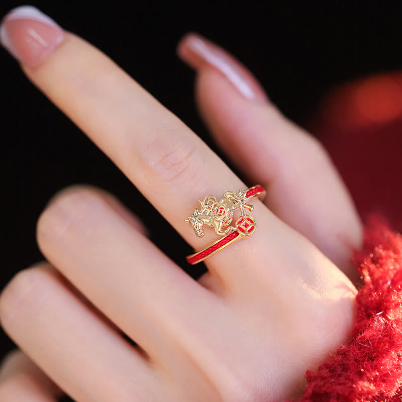 Anello di apertura dell'anno del cavallo Buddha Stones, filo rosso di rame, monete di rame - image 3