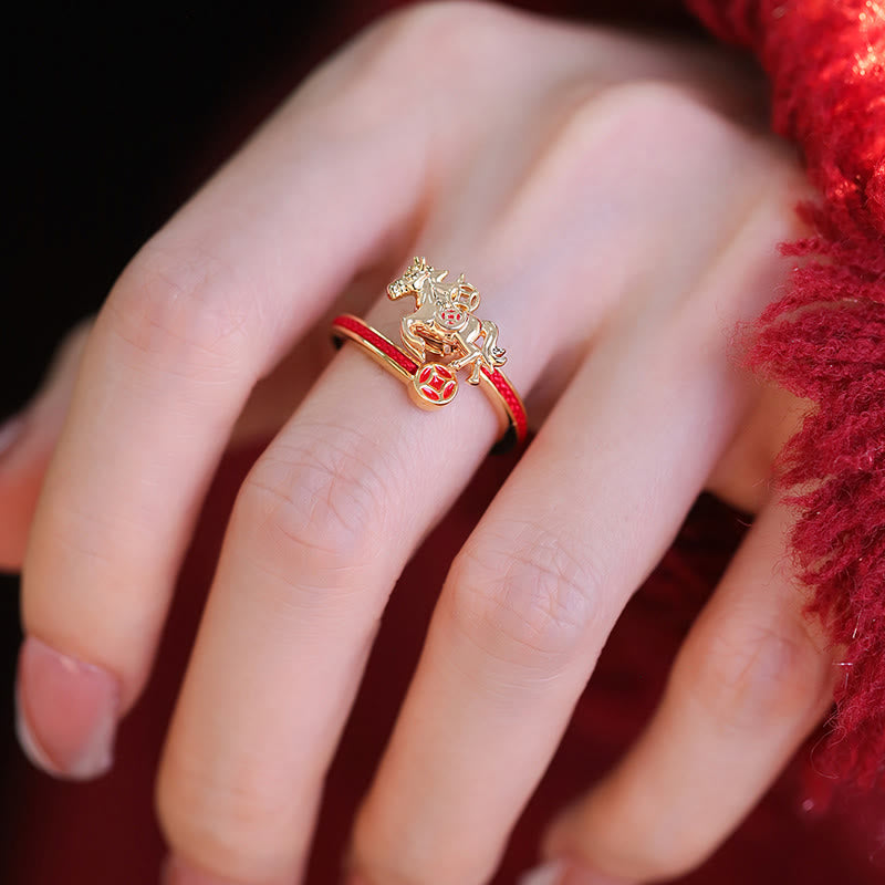 Anello di apertura dell'anno del cavallo Buddha Stones, filo rosso di rame, monete di rame - image 4