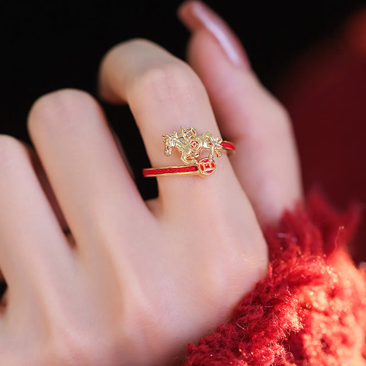 Anello di apertura dell'anno del cavallo Buddha Stones, filo rosso di rame, monete di rame - image 2