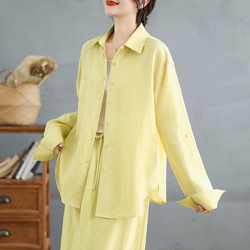 Set di 2 pezzi in cotone con maniche lunghe e bottoni, camicia e gonna di lunghezza 7-8, con tasche, Buddha Stones  - image 19