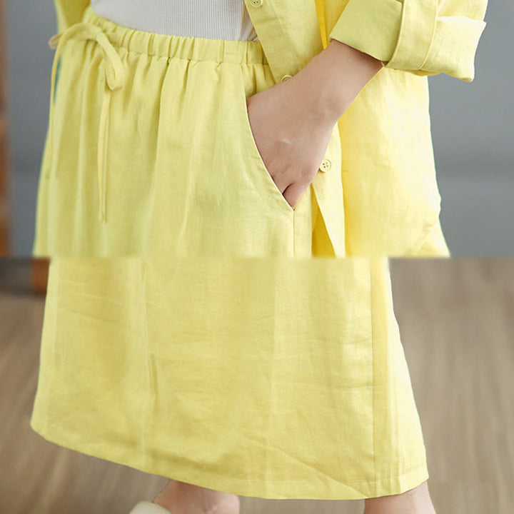 Set di 2 pezzi in cotone con maniche lunghe e bottoni, camicia e gonna di lunghezza 7-8, con tasche, Buddha Stones  - image 25