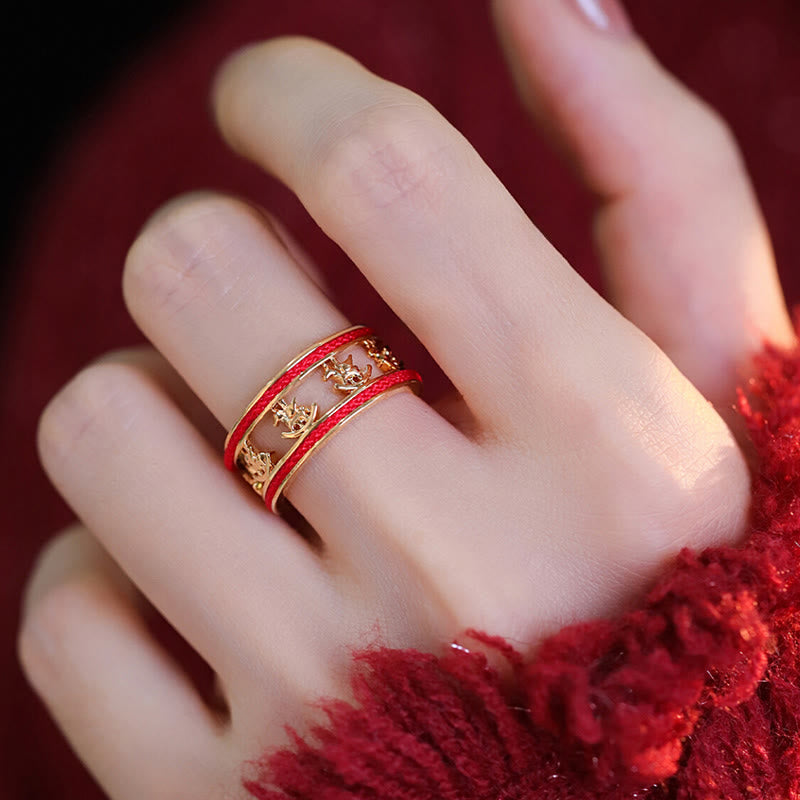 Anello di apertura in rame con benedizione della fortuna dell'anno del cavallo dorato Buddha Stones - image 4