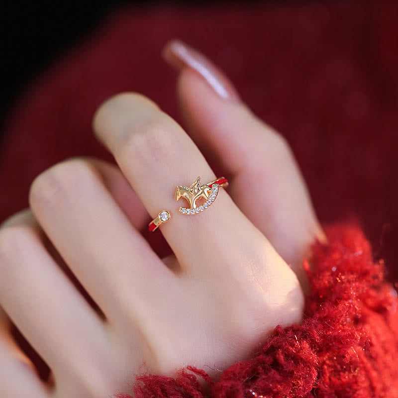 Buddha Stones corda rossa e apertura in rame dorato dell'anno del cavallo fortunato - image 3