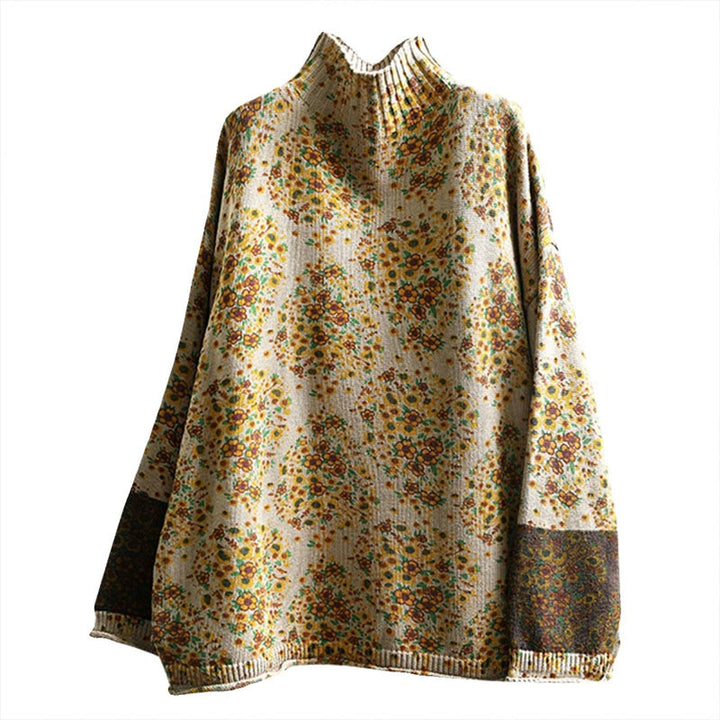 Maglione a collo alto a maniche lunghe con orlo a coste in cotone lavorato a maglia floreale da donna Buddha Stones - image 11