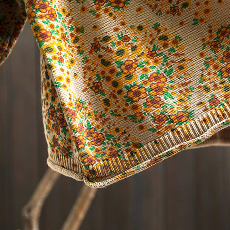 Maglione a collo alto a maniche lunghe con orlo a coste in cotone lavorato a maglia floreale da donna Buddha Stones - image 10