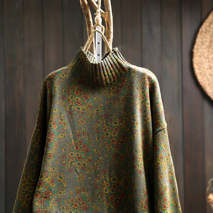 Maglione a collo alto a maniche lunghe con orlo a coste in cotone lavorato a maglia floreale da donna Buddha Stones - image 21