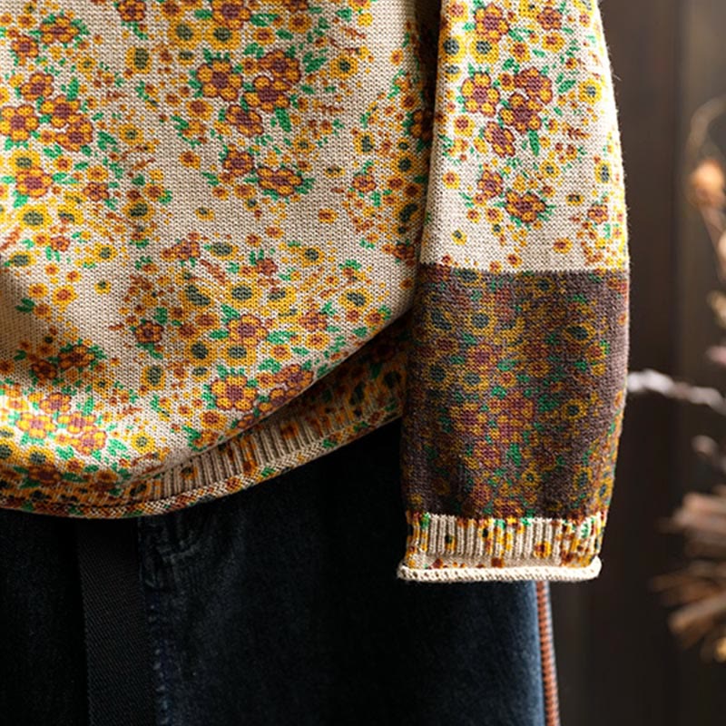 Maglione a collo alto a maniche lunghe con orlo a coste in cotone lavorato a maglia floreale da donna Buddha Stones - image 9