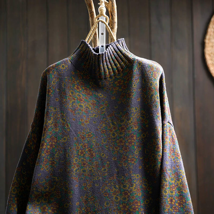 Maglione a collo alto a maniche lunghe con orlo a coste in cotone lavorato a maglia floreale da donna Buddha Stones - image 19