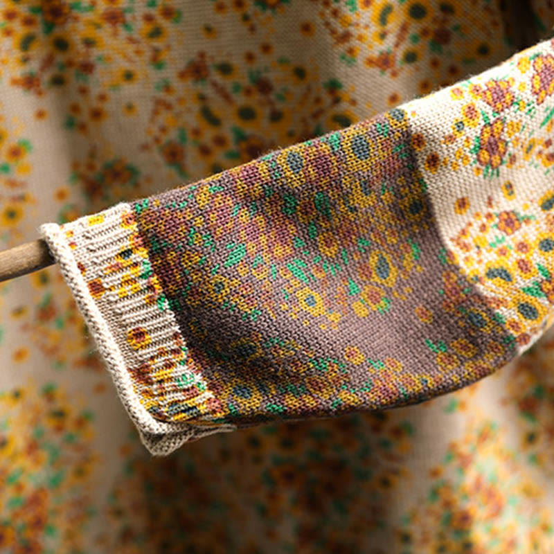 Maglione a collo alto a maniche lunghe con orlo a coste in cotone lavorato a maglia floreale da donna Buddha Stones - image 8