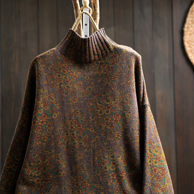 Maglione a collo alto a maniche lunghe con orlo a coste in cotone lavorato a maglia floreale da donna Buddha Stones - image 15