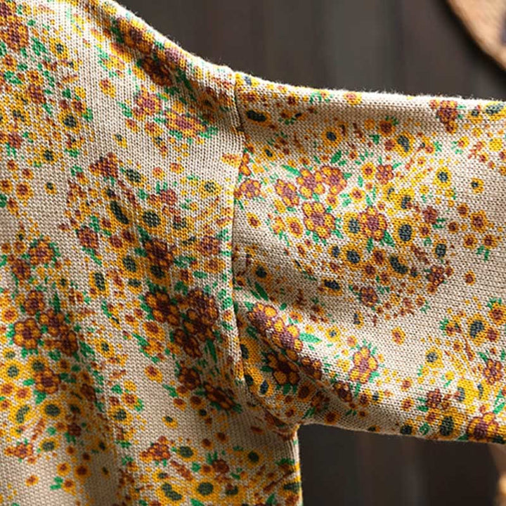 Maglione a collo alto a maniche lunghe con orlo a coste in cotone lavorato a maglia floreale da donna Buddha Stones - image 6