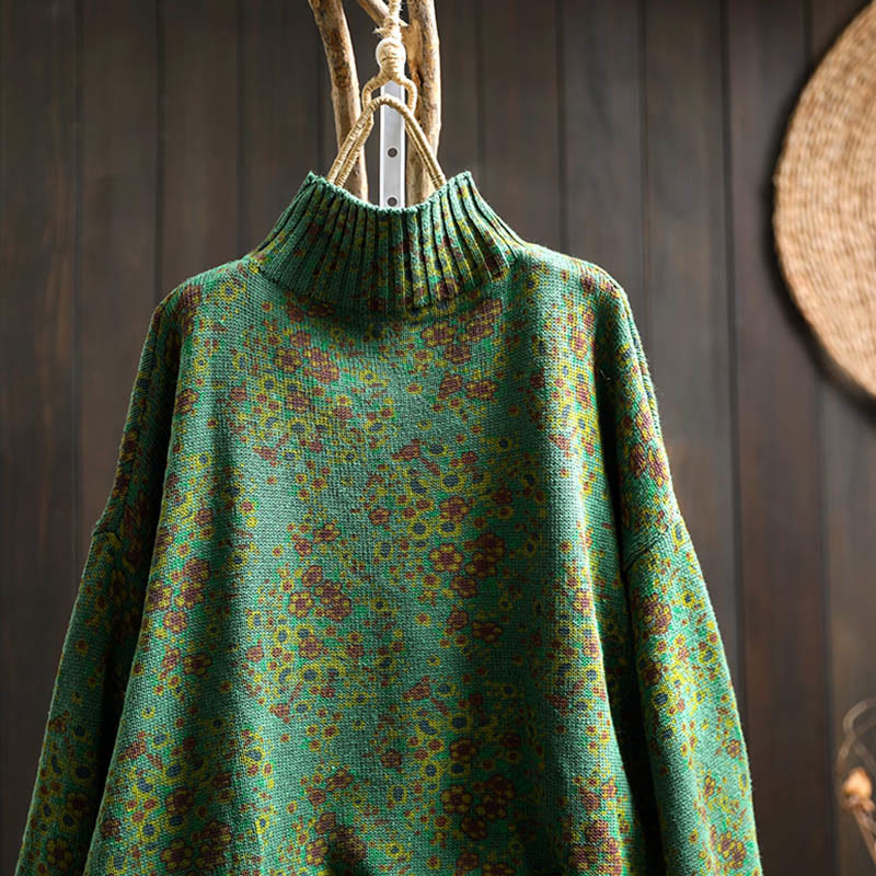 Maglione a collo alto a maniche lunghe con orlo a coste in cotone lavorato a maglia floreale da donna Buddha Stones - image 13