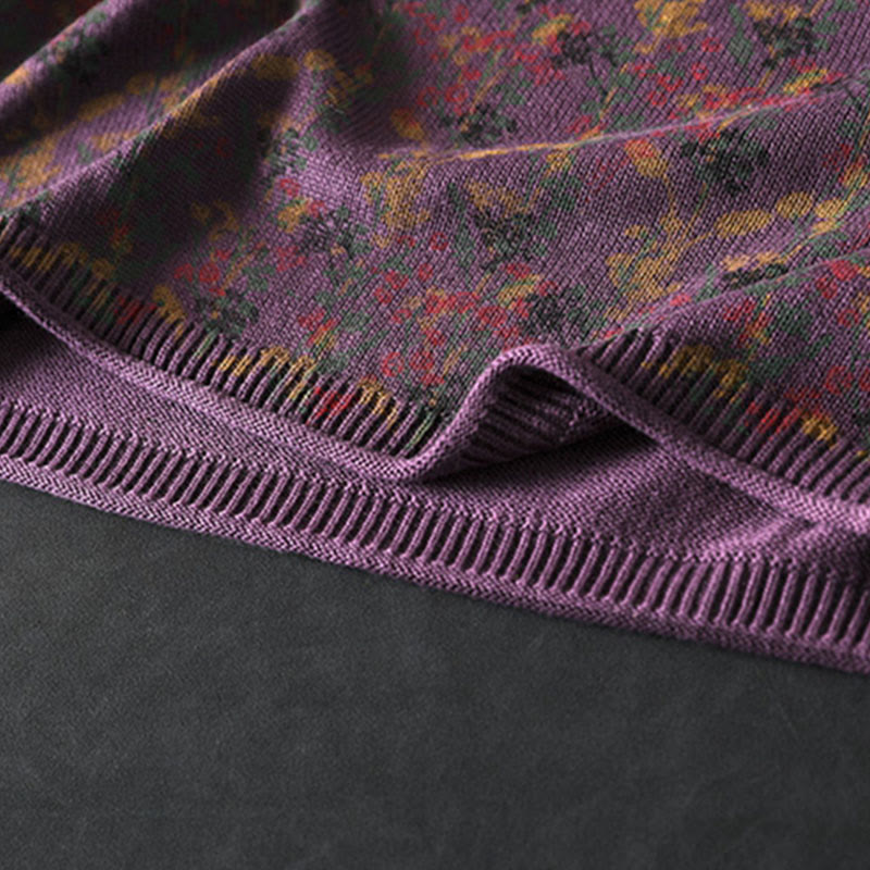 Maglione da donna in cotone con collo alto, manica lunga e motivo a pianta lavorata a maglia Buddha Stones - image 14