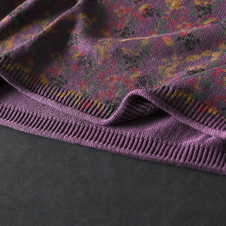 Maglione da donna in cotone con collo alto, manica lunga e motivo a pianta lavorata a maglia Buddha Stones - image 14