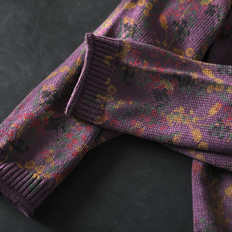 Maglione da donna in cotone con collo alto, manica lunga e motivo a pianta lavorata a maglia Buddha Stones - image 13