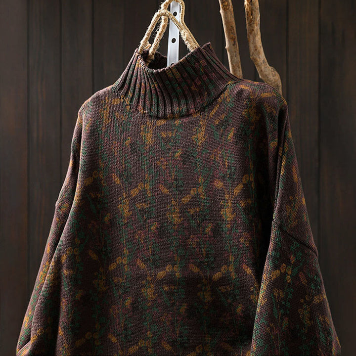 Maglione da donna in cotone con collo alto, manica lunga e motivo a pianta lavorata a maglia Buddha Stones - image 23