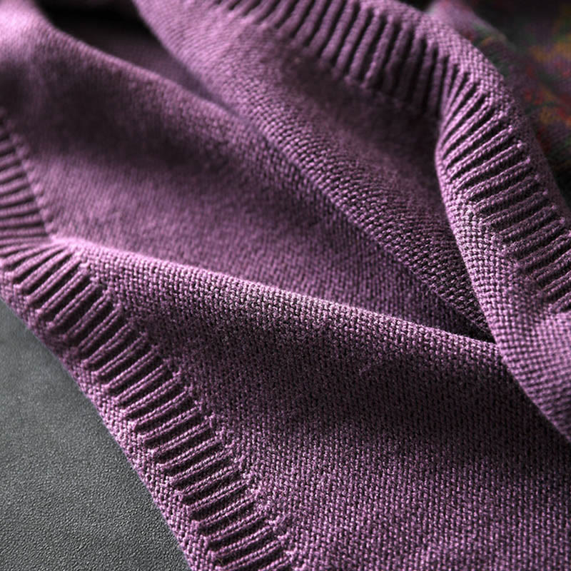 Maglione da donna in cotone con collo alto, manica lunga e motivo a pianta lavorata a maglia Buddha Stones - image 15