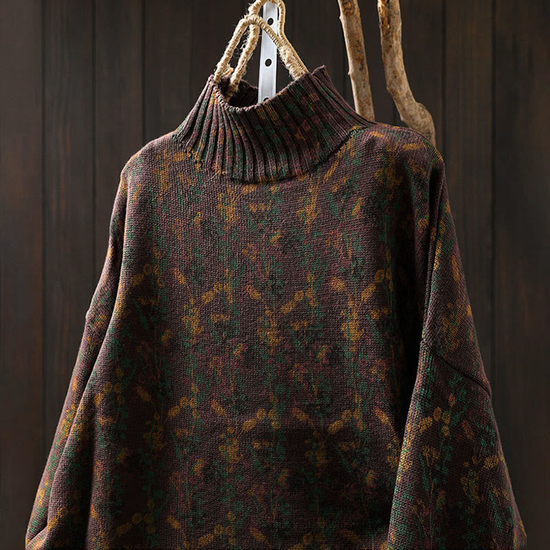 Maglione da donna in cotone con collo alto, manica lunga e motivo a pianta lavorata a maglia Buddha Stones - image 23