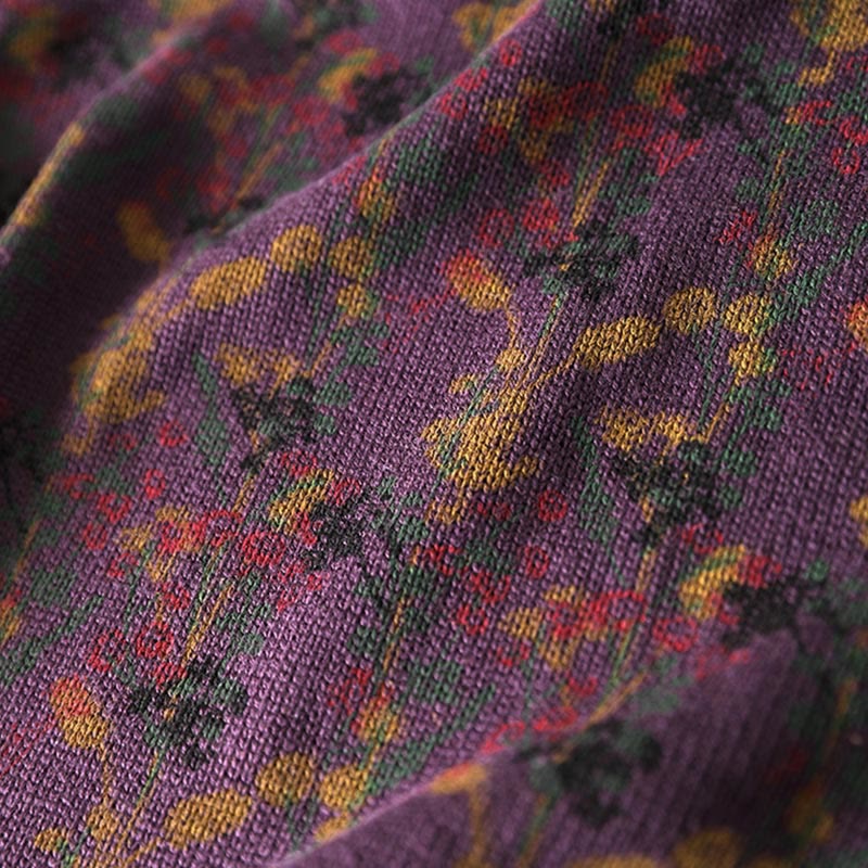 Maglione da donna in cotone con collo alto, manica lunga e motivo a pianta lavorata a maglia Buddha Stones - image 12