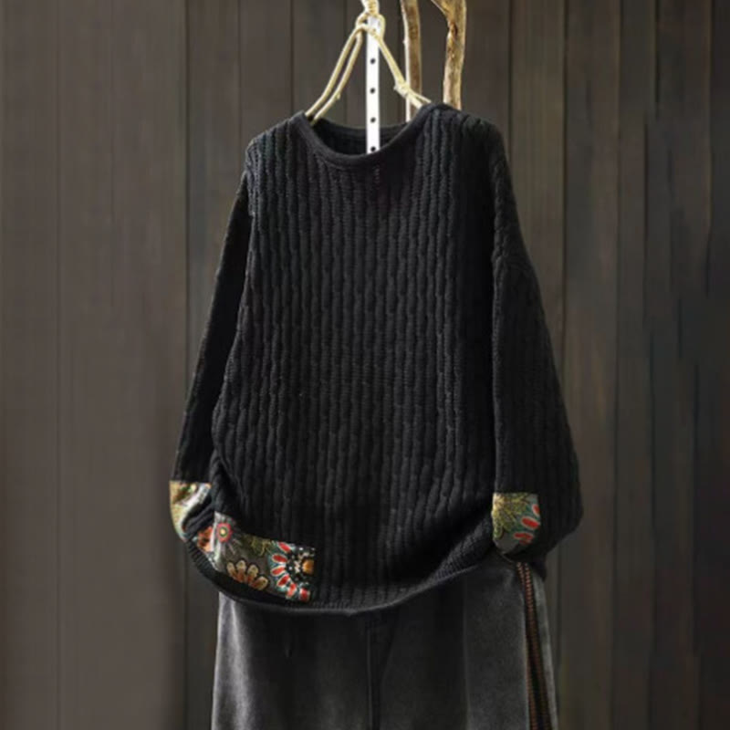 Maglione da donna a maniche lunghe con scollo rotondo e motivo patchwork invernale Buddha Stones. - Nero - US4-12, UK/AU8-16, EU36-44 (F) - image 10