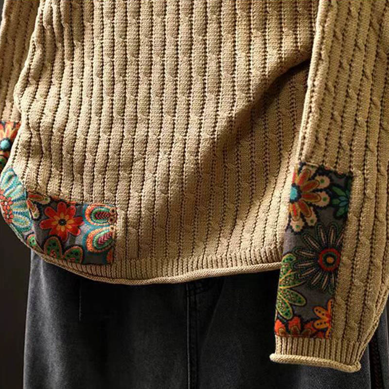 Maglione da donna in cotone con scollo rotondo e maniche lunghe, motivo patchwork invernale Buddha Stones - image 7