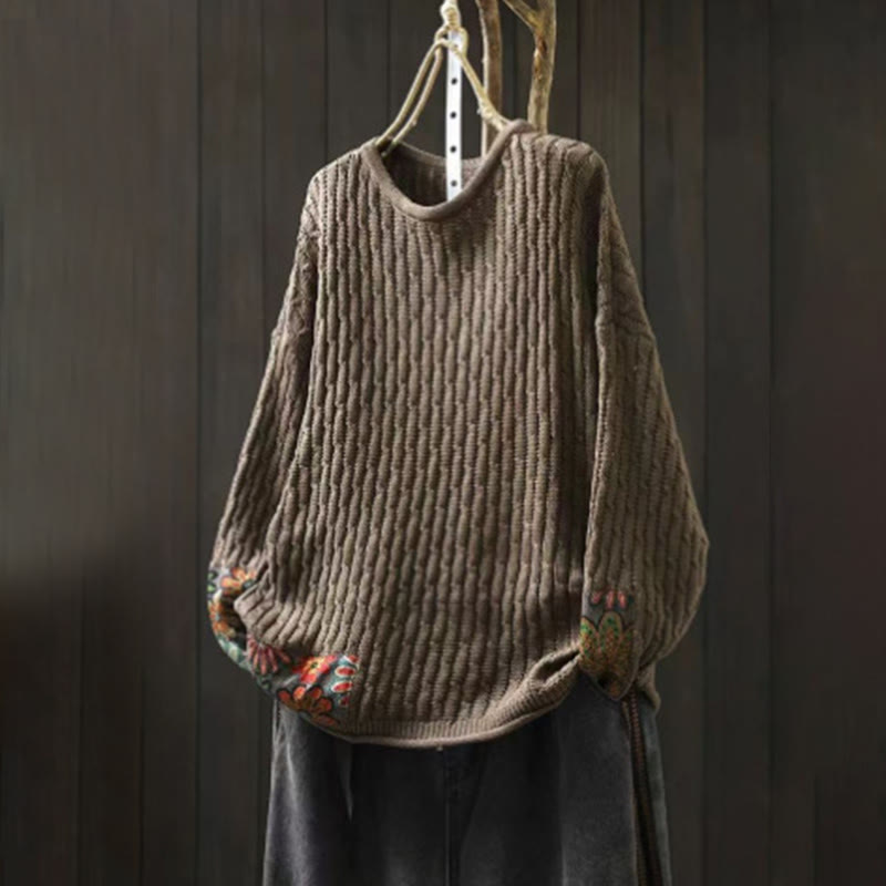 Maglione da donna in cotone con scollo rotondo e maniche lunghe, motivo patchwork invernale Buddha Stones - Abbronzatura - US4， UK/AU8，EU36-44 (F) - image 12