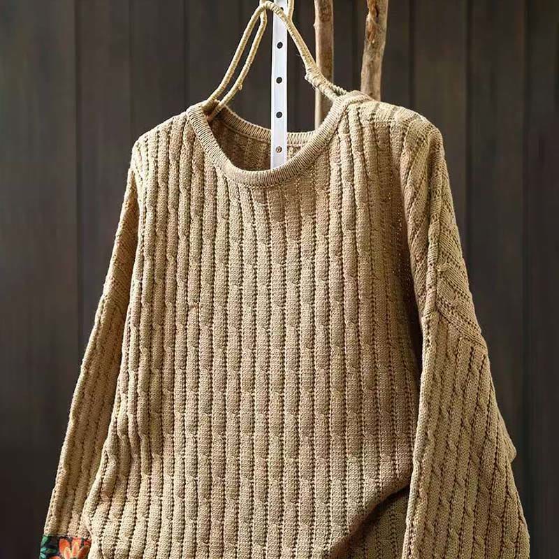 Maglione da donna a maniche lunghe con scollo rotondo e motivo patchwork invernale Buddha Stones. - image 3