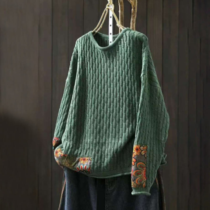 Maglione da donna in cotone con scollo rotondo e maniche lunghe, motivo patchwork invernale Buddha Stones - SeaGreen - US4， UK/AU8，EU36-44 (F) - image 0