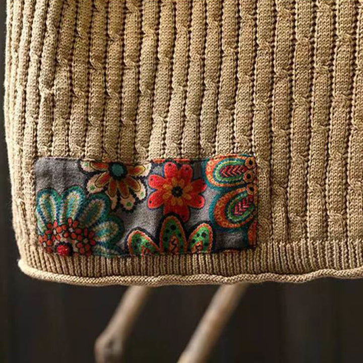 Maglione da donna in cotone con scollo rotondo e maniche lunghe, motivo patchwork invernale Buddha Stones - image 8