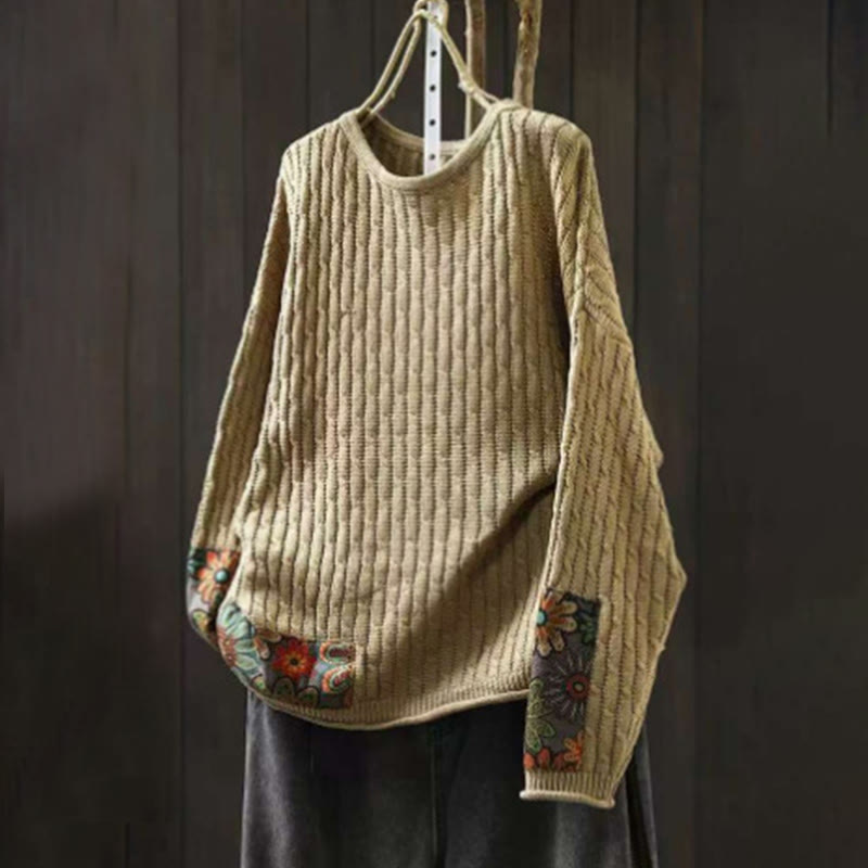 Maglione da donna a maniche lunghe con scollo rotondo e motivo patchwork invernale Buddha Stones. - Verga d'oro pallida - US4-12, UK/AU8-16, EU36-44 (F) - image 1