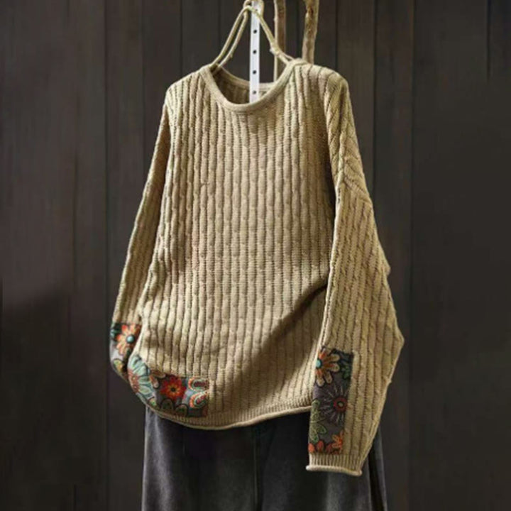 Maglione da donna a maniche lunghe con scollo rotondo e motivo patchwork invernale Buddha Stones. - Verga d'oro pallida - US4-12, UK/AU8-16, EU36-44 (F) - image 1