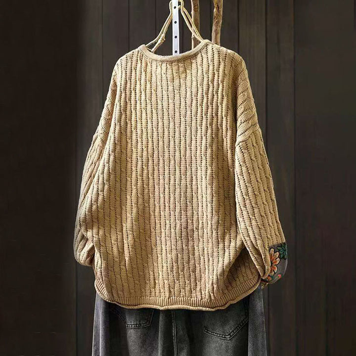 Maglione da donna in cotone con scollo rotondo e maniche lunghe, motivo patchwork invernale Buddha Stones - image 2