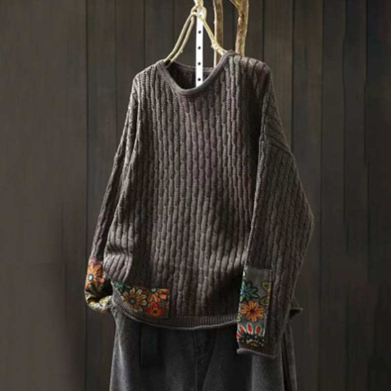 Maglione da donna in cotone con scollo rotondo e maniche lunghe, motivo patchwork invernale Buddha Stones - Grigio scuro - US4， UK/AU8，EU36-44 (F) - image 11