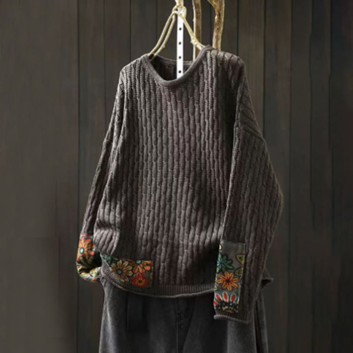 Maglione da donna in cotone con scollo rotondo e maniche lunghe, motivo patchwork invernale Buddha Stones - Grigio scuro - US4， UK/AU8，EU36-44 (F) - image 11