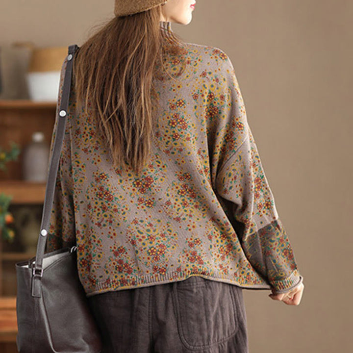 Maglione da donna a maniche lunghe con collo alto e stampa floreale autunnale Buddha Stones. - image 11