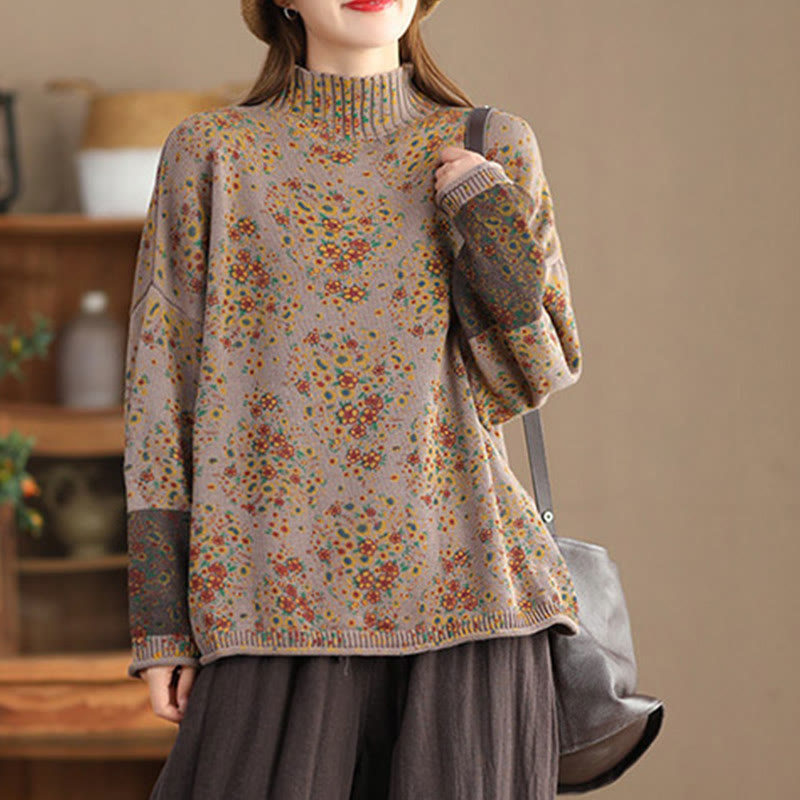 Maglione da donna a maniche lunghe con collo alto e stampa floreale autunnale Buddha Stones. - image 13