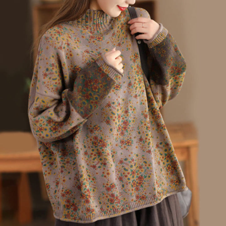 Maglione da donna a maniche lunghe con collo alto e stampa floreale autunnale Buddha Stones. - Legno robusto - US4-12, UK/AU8-16, EU36-44 (F) - image 10