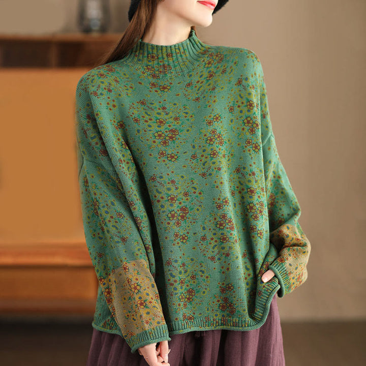 Maglione da donna a maniche lunghe con collo alto e stampa floreale autunnale Buddha Stones. - image 17