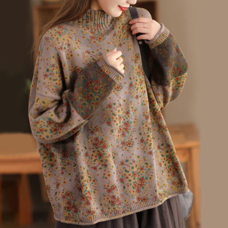 Maglione da donna a maniche lunghe con collo alto e stampa floreale autunnale Buddha Stones. - Legno robusto - US4-12, UK/AU8-16, EU36-44 (F) - image 10